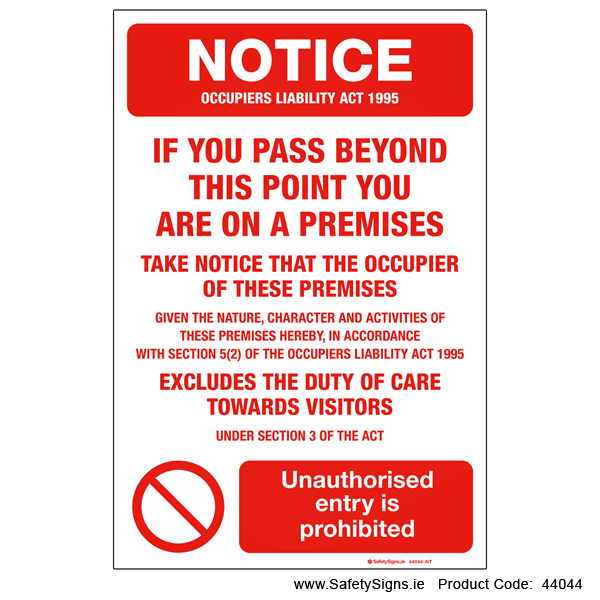 Occupiers Liability Act - 44044
