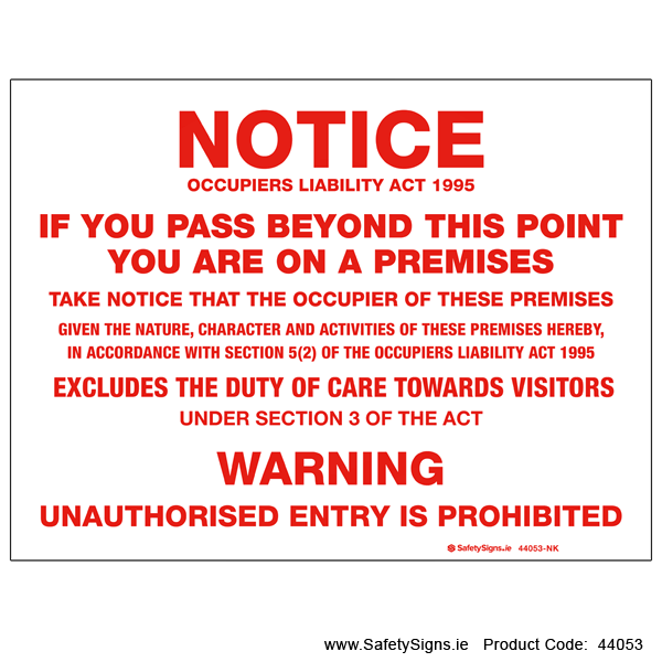 Occupiers Liability Act - 44053