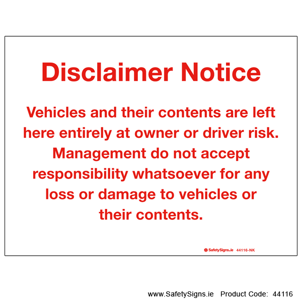 Car Park Disclaimer Notice - 44116