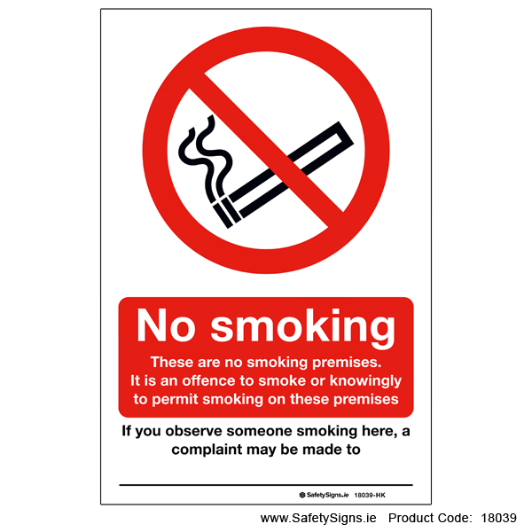 No Smoking - 18039 — SafetySigns.ie