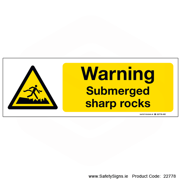 Sharp Rocks Sign Beach Submerged Sharp Rocks - 22778 — SafetySigns.ie