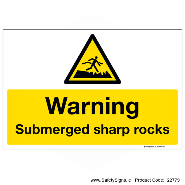 Sharp Rocks Sign Beach Submerged Sharp Rocks - 22779 — SafetySigns.ie