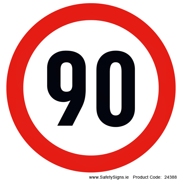 Vehicle Speed Limitation - 90kmh (Circular)- 24388 — SafetySigns.ie