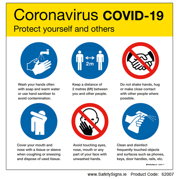 Coronavirus Covid-19 Prevention - 62007 — SafetySigns.ie