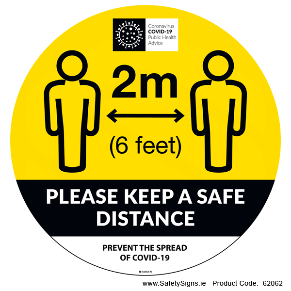 Keep a Safe Distance 2 Metre - (Circular) - 62062 — SafetySigns.ie