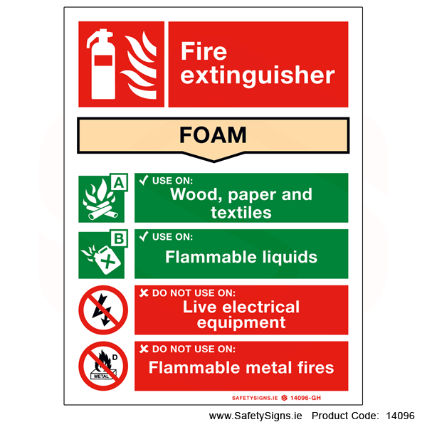 Fire Extinguisher SG15 Foam - 14096 — SafetySigns.ie