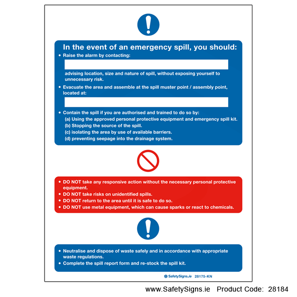 Spill Emergency Instructions - 28184