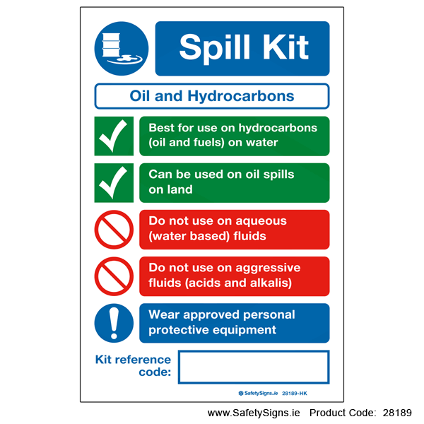 Spill Kit - Hydrocarbons - 28189 — SafetySigns.ie