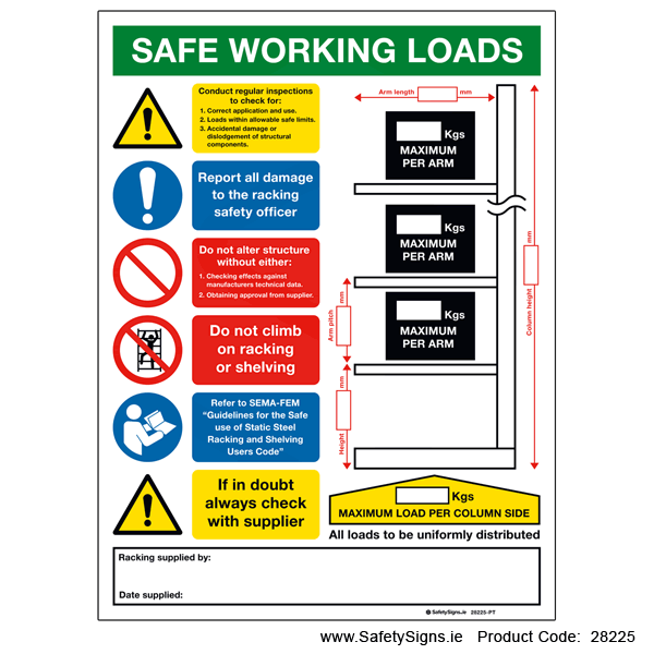 Safe Working Loads - 28225 — SafetySigns.ie