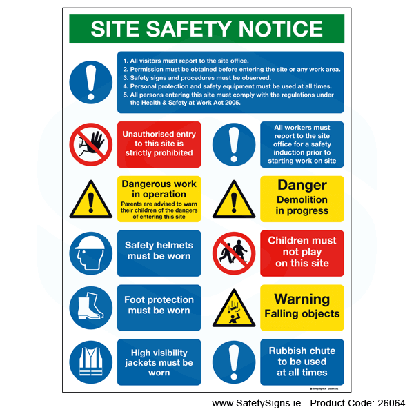 Large Site Safety Notice - 26064 — SafetySigns.ie